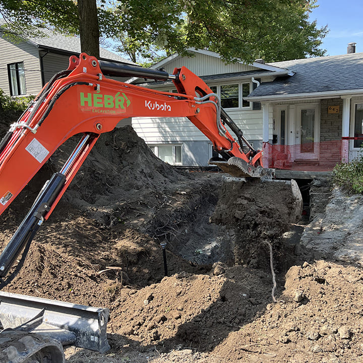 Excavation pour égout et aqueduc